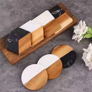 Juego de Posavasos Ecológicos de Madera y Mármol de 10 cm con Logotipo Personalizado, Accesorios de Cocina, Portavasos - Product Image 1