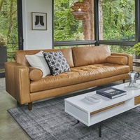Ensemble de canapés Chesterfield traditionnels en cuir PU convertible avec pieds en bois pour chambre à coucher et salon