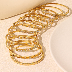 Yüksek Kalite Paslanmaz Çelik Altın Kaplama Parlak Bilezik Kararmayan Kübik Zirkon Bileklik Kadınlar İçin Parlak Takı - Product Image 6