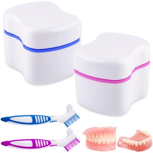 <b>Denture</b> Bath Case and Cleaner Brushes Retainer <b>Denture</b> <b>Box</b> <b>Dentures</b> Container with Basket Holder for Travel Retainer Cleaning - Product Image 1