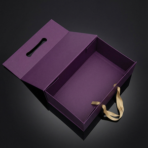 Роскошные складные подарочные коробки для обуви с магнитной застежкой, настраиваемая упаковка для одежды, фиолетовая переносная коробка-флип с лентой, длинная подарочная коробка - Product Image 1