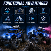 Voiture télécommandée tout-terrain 2WD avec pulvérisation d'eau, carrosserie métallique et phares LED