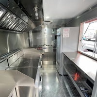 Vente chaude 2026, prêt à expédier, food truck carré noir avec design feu, enveloppe personnalisée, chariot de nourriture pour la vente de nourriture rapide et de collations