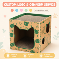 Maison pour chat en carton ondulé OEM ODM avec 2 surfaces à gratter, motif empreinte de patte, pour chats d'intérieur, chatons et lapins, vente en gros