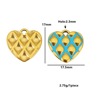 Stainless Steel Checkerboard Heart Pendant DIY Jewelry Accessory for Necklace <b>Bracelet</b> 495 - Product Image 2