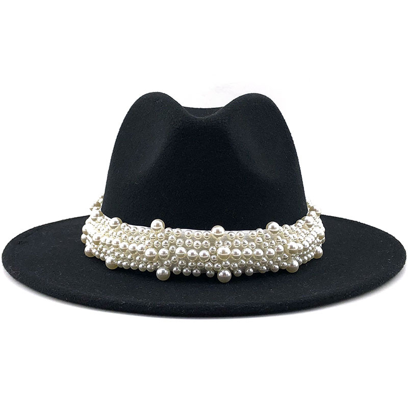 2021 Wholesale Fadero Flat Top Women Hats Pearl Accessories Decoration Custom Wide Brim Hat