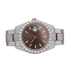 Reloj de Cuarzo de Lujo para Mujer, Acero Inoxidable, Bisel con Diamantes, Esfera Marrón, Visualización de Fecha Analógica, Cierre Desplegable, 36 mm - Product Image 1