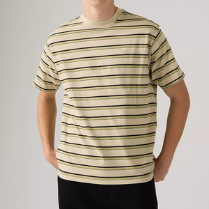 T-shirt homme col rond rayé imprimé, mode décontractée personnalisée, directement de l'usine, haute qualité 100% coton - Product Image 1