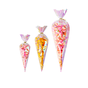 ถุงสามเหลี่ยมใสโฮโลแกรมสีรุ้งแบบมีเชือกผูกปิดผนึกสำหรับใส่ขนมหวาน - Product Image 1