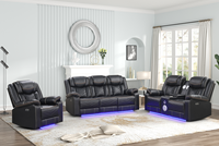 Sofá Reclinable Eléctrico Moderno en Forma de U de Piel Sintética con Luces LED, 3 Piezas (Sofá + Sofá de Dos Plazas + Sillón), con Portavasos, Consola para Sofá de Dos Plazas y Altavoces
