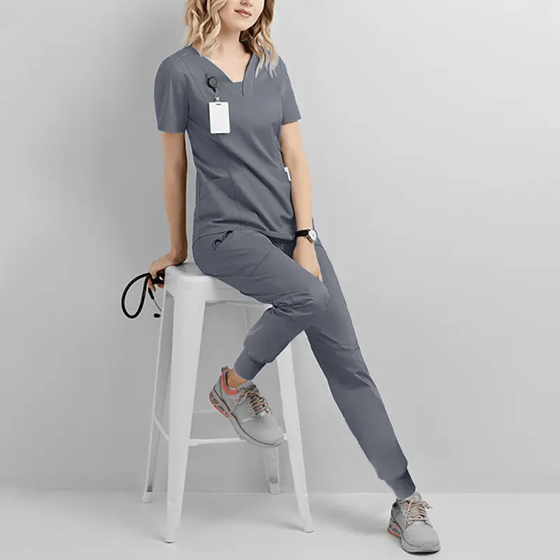 Muestra gratis 42025LW uniformes gris Médico Dental Hospital quirófano médico enfermera ropa salón de belleza ropa de trabajo