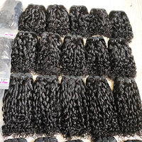 Bundles de Cheveux Humains Bruts Double Drawn Bouclés Pixie, Vente Chaude, 100% Cheveux Humains Alignés sur la Cuticule, Couleur Noir Naturel