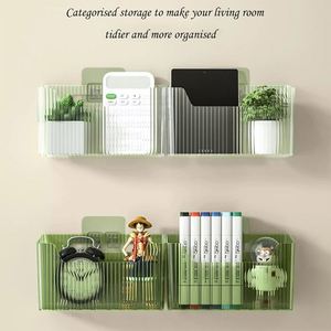 Set of 2 Storage Organizer <b>Bins</b> Wall Mounted Organizer Basket Shower Caddy Stackable Clear Adhesive Hanging <b>Bin</b> for Bathroom - Product Image 2