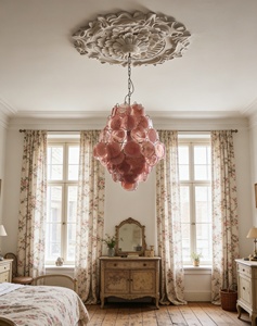 Lampadario Moderno in Vetro Rosa Fatto a Mano, Luci Sospese Regolabili in Altezza per Decorazione Casa, Ristorante, Hotel - Product Image 2
