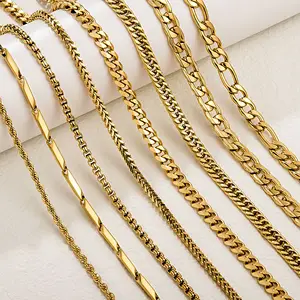 24k Chain Necklaces Stainless Steel Gold Plated Link Chain Necklace for Men Women