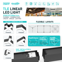 Éclairage linéaire architectural connectable de 1,2 m (4 pi) 30 W 3750 lm avec connecteurs L T X Y V pour aménagements commerciaux
