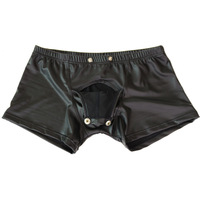 Caleçons Boxers en Cuir Personnalisés pour Hommes, Double Poche Frontale Ouverte avec Trou, Sans Coutures, Sous-vêtements Masculins