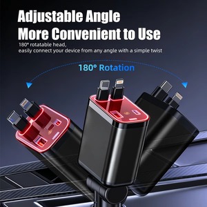 Cargador de Coche 4 en 1 Tipo C USB de Doble Puerto con Cable Retráctil de Carga Rápida Compatible con PD QC para iPhone y Android - Product Image 2