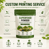 Sachet refermable personnalisé imprimé, résistant à l'humidité, en aluminium laminé de qualité alimentaire, emballage souple pour poudre de superaliments