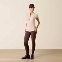 Camiseta de equitación ligera para mujer, tejido de punto reciclado, mangas cortas, paneles laterales de malla, alta transpirabilidad, para todo el día.