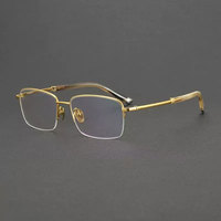 Gafas de titanio de medio Marco de lujo, gafas cuadradas de cuerno de búfalo chapadas en oro de 18 quilates, Patchwork rectangular de fábrica de Shenzhen