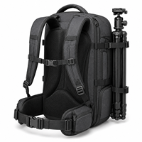 Grand sac à dos pour appareil photo gris foncé, sac de photographie DSLR avec coque rigide et sangles de compression pour les voyages en avion