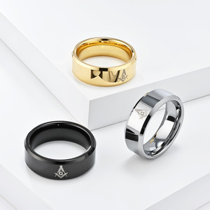 Anel de Tungstênio Clássico à Prova d'Água com Revestimento em Ouro 18K / Prata / Preto, Joia Maçônica para Casamento, Anel de Casal para Homens - Product Image 5