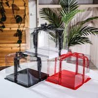 Boîte d'emballage de gâteaux en plastique Transparent, 2 niveaux, couvercle Transparent carré, ruban de 4 6 8 pouces, boîte à gâteaux haute