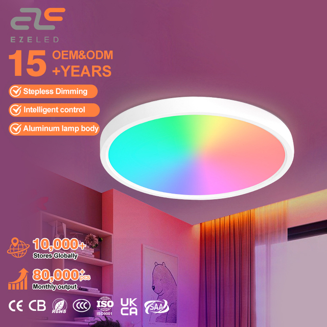 EZELED Nordic Creative Decoration Ultra Thin Rgb Surface Dimmable Round Flush Mount Modern Lamp Fixture Led Ceiling Light