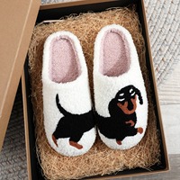 Personnalisé mignon hiver chaud peluche floue maison teckel chien chat animal pantoufles en peluche pour les femmes