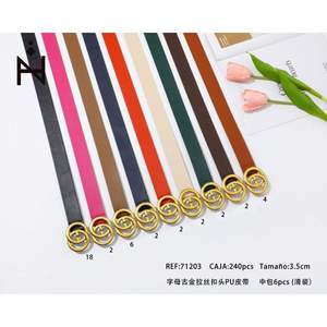 Cinturón de cuero PU con hebilla decorativa y letras, 3.5 cm, para mujer, cinturones de moda - Product Image 2