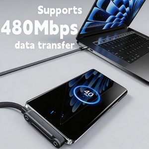 สายชาร์จเร็วพิเศษแบบ2-in-1สายชาร์จและซิงค์ข้อมูลพร้อมขาตั้งสำหรับ iPhone MacBook pro/ Air M4 Galaxy S25/S24 <span class=keywords><strong>iPad</strong></span> Pro - Product Image 4