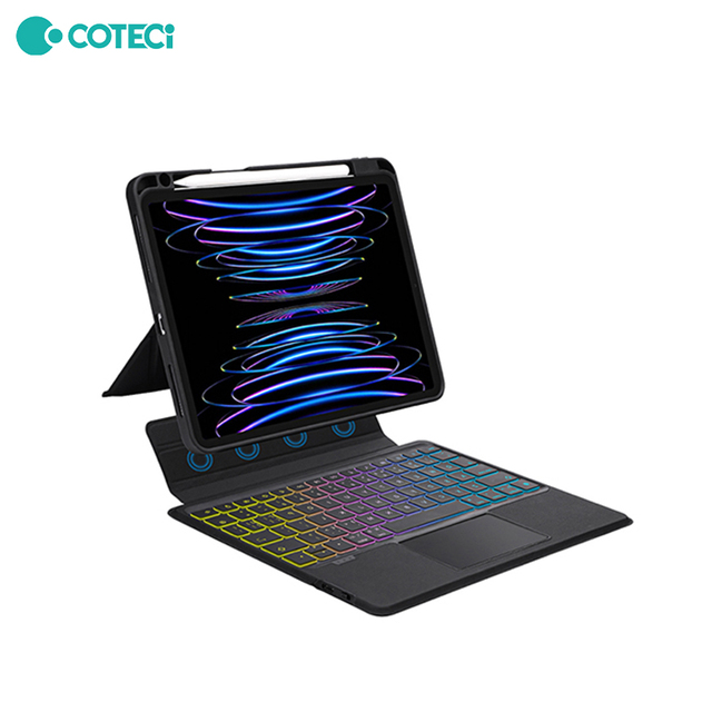 COTECi Split Magnetic RGB Backlit Trackpad Protective Case Keyboard Cover for iPad 7 8 9 10 11 Generation 10.2 10.9 Inch