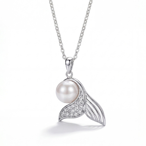 Collier pendentif queue de sirène en argent sterling S925 avec perle d'eau douce et zirconiums, collier de perles à thème marin tendance pour femmes - Product Image 1