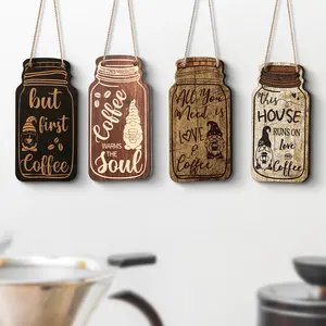 Wholesale 4pcs/Set Kitchen Coffee Bar Wall Decorative Antique Cafe Hanging Tags Wood Hanging Ornaments Sign Placard