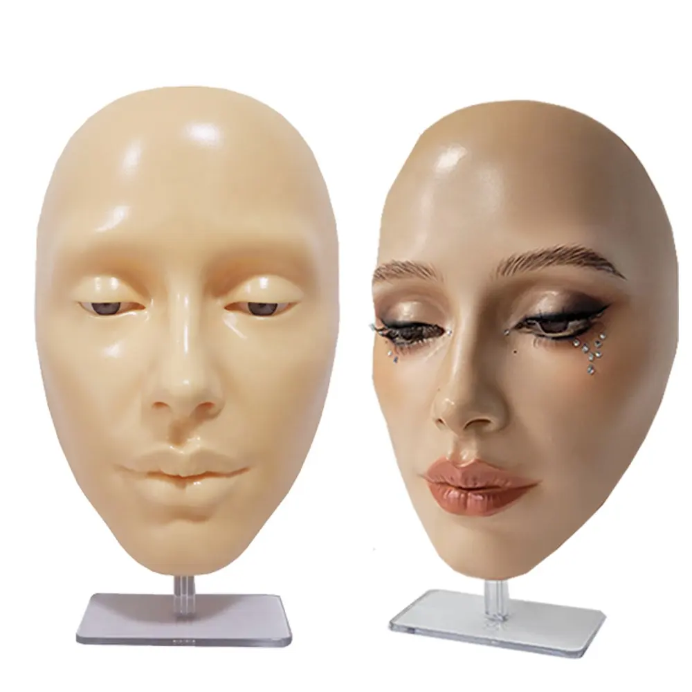 2023 plus récent tableau de pratique de maquillage réutilisable Silicone peau maquillage des yeux pratique visage modèle pour le maquillage