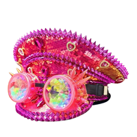 Chapeau de Capitaine Steampunk Rose Vif Personnalisé avec Paillettes et Strass, MOQ 3, Vente en Gros, Luxe Unisexe pour Festival, Plage, Extérieur, Soirée, Style Burning Man
