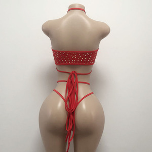 Conjunto de leotardo de dos piezas de spandex con top de tubo y pedrería para mujer, lencería sexy para baile de salón - Product Image 6