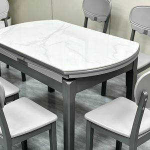 Juego de Mesa de Comedor Ovalada de Piedra Sinterizada, Estilo Moderno y Minimalista, con 6 Sillas, Diseño Extensible para el Comedor del Hogar - Product Image 4