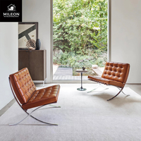 Fauteuil Barcelona, fauteuil de détente simple, style nordique, hôtel, salon, modèle de pièce, fauteuil en cuir et tissu, design en métal