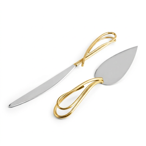 Stainless Steel Cake Server Set With Gold Handle 2 Pieces Irregular Shape Design Modern Flatware For Parties Serving And Wedding - Product Image 1