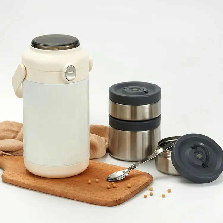 Alta qualità standard tiffin thermo vacuum food flask jar isolamento 3 scomparti lunch box in acciaio inossidabile con cucchiaio