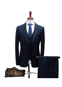Costume <span class=keywords><strong>de</strong></span> mariage pour homme, 3 pièces, rayures <span class=keywords><strong>bleu</strong></span> foncé, grande taille, respirant, design <span class=keywords><strong>de</strong></span> veste et <span class=keywords><strong>de</strong></span> pantalon - Product Image 5