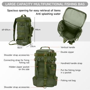 Sac à dos de pêche tactique multifonctionnel imperméable pour l'extérieur avec fermeture éclair, doublure en polyester, design portable, style tendance - Product Image 3
