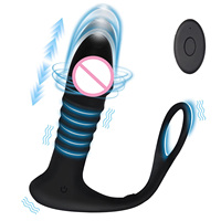 Vibromasseur Anal Mâle Télécommandé avec Anneau Pénien Retardateur d'Éjaculation, Buttplug Télescopique et Massage de la Prostate