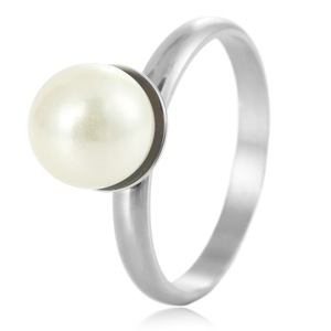 Bague Yunnique en Acier Inoxydable avec Perle et Sertissage Blanc, Bijou Géométrique en Forme de Boule pour Femme, Usage Quotidien, Origine Dongguan - Product Image 1