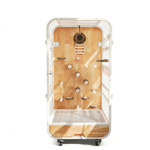 Grande <span class=keywords><strong>Cage</strong></span> à Oiseaux Moderne de Luxe avec Verre Transparent, Construction en Fer et Bois, Gain de Place, Montage Facile, Style Villa pour Perroquets - Product Image 1