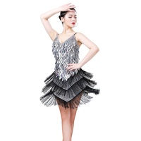 Costume de danse Rumba Jazz Latino pour femme, justaucorps scintillant avec strass, franges et patchwork, robe de danse à col halter pour Samba Salsa