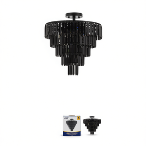 Lámpara de Techo Moderna de Cristal Negro, Lámpara de Araña LED Redonda de 20 Pulgadas para Sala de Estar, Comedor, Dormitorio - Product Image 1