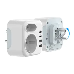 Adaptor Travel konverter colokan ke India 6 in 1 EU ke India dengan 4 Output USB dan 2 Charger soket pengisi daya dinding